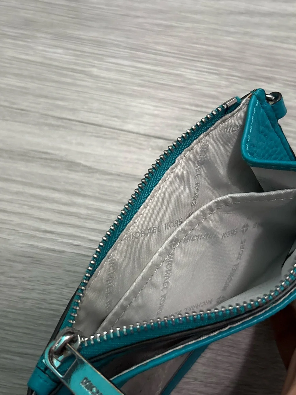 Michael Kors Teal Pebbled Leather Zip Card Holder